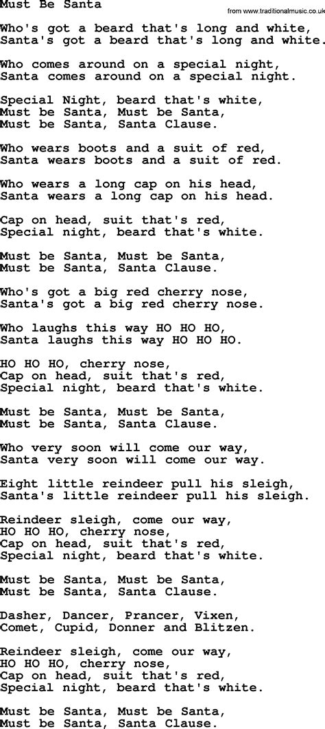 Must Be Santa Lyrics Printable